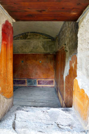 Painted wall in Pompeii city destroyed in 79BC by the eruption of Mount Vesuvius Pompeii Italyの写真素材