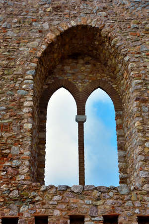 ruins of the norman castle in san marco d'alunzio sicily italyの写真素材