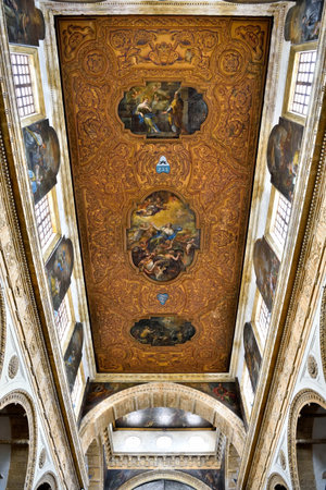 interior of the basilica cathedral of s. Agata vm 17th century - 3 May 2018 Gallipoli Salento Italyのeditorial素材