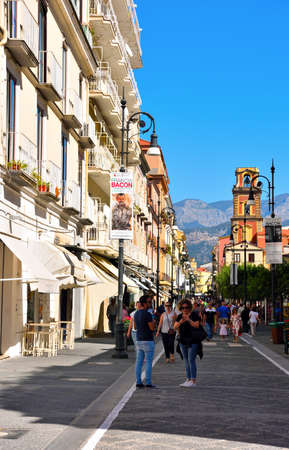characteristic historical center with its shops and tourists September 30 2018 Sorrento Italyのeditorial素材