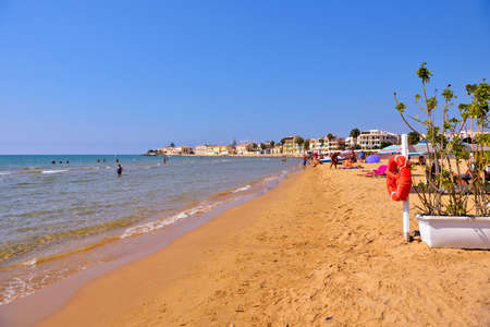 very long beach of sampieri in fine sand September 17 2018 Ragusa Italyのeditorial素材