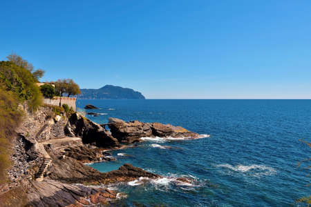 panorama of the coast seen from the promenade of genoa nervi italyの写真素材