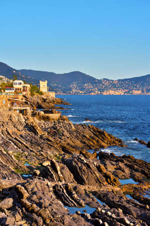 panorama of the coast of genoa nervi italyの写真素材