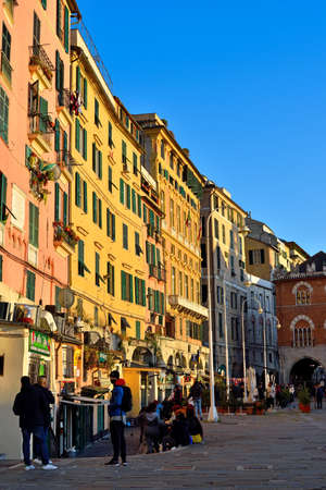 loading square in the Maddalena district in the historic center March 24 2021 Genoa Italyのeditorial素材