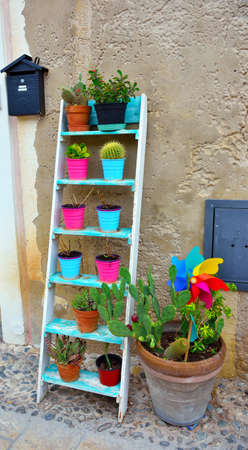 colorful vases in marzamemi village in the province of Siracusa Sicily Italyの写真素材