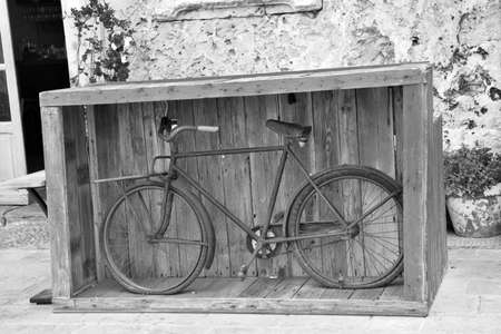 Marzamemi village in the province of Syracuse, in Sicily bicycle monument of the fallen of the second world warの写真素材