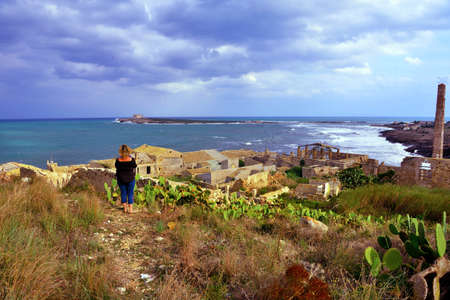 very ancient structure for the capture and the slaughter of the tuna (porto palo cp) Syracuse Sicily Italyの写真素材