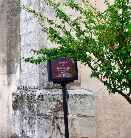 indication signal church for church of Sant'Agata 18th centurY September 21 2018 Ragusa Italyのeditorial素材