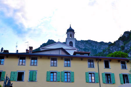 the historic center of Limone sul Garda Italyの写真素材