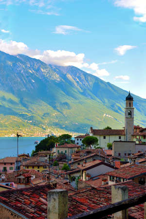panorama of Limone sul Garda province of Brescia Italyの写真素材