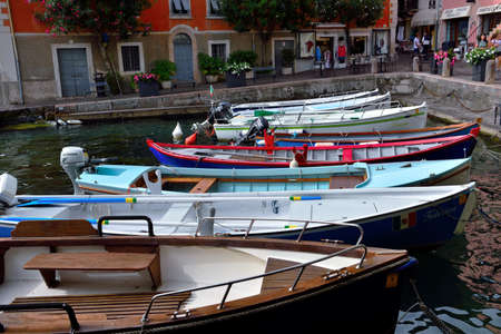 glimpse of the Lombard village on the lake, which is the destination of many tourists 28 Aug 2021 Limone sul garda Italyのeditorial素材