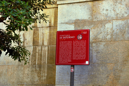 indications for tourists in english and italian language for saturno fountain 25 Sep 2021 Trapani Italyのeditorial素材