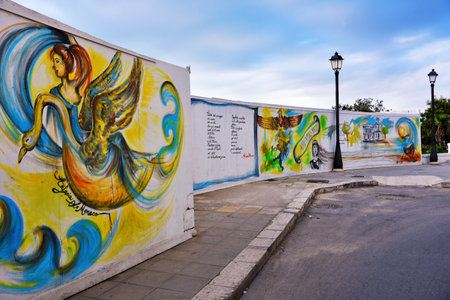 murals in the Sicilian village of scoglitti September 25 2018 Scoglitti Ragusa Italyのeditorial素材