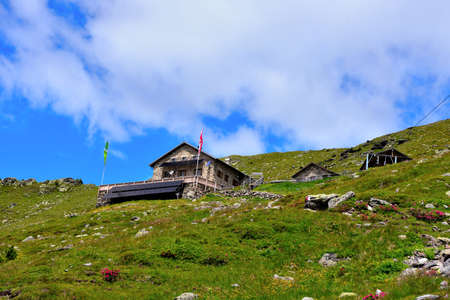 Refuge Lago Rodella / RadlseehÃ¼tte is located at 2284 meters - July 7 2018 Bressanone Italyのeditorial素材