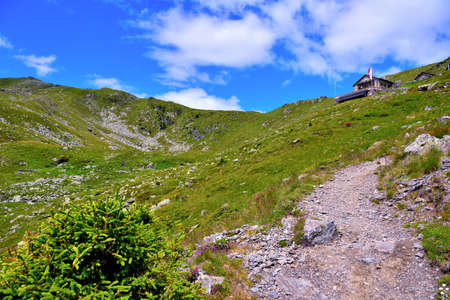 Refuge Lago Rodella / RadlseehÃ¼tte is located at 2284 meters - July 7 2018 Bressanone Italyのeditorial素材