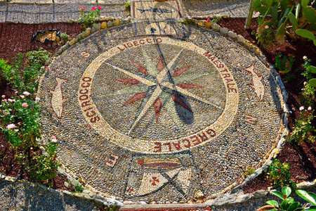 the wind rose: greek (grecale), mistral (mistral), sirocco, libeccio bogliasco italy