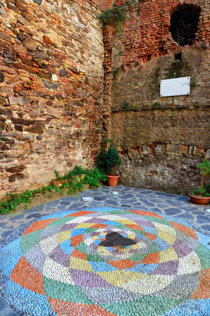 floor made of colored stones in Albissola marina Italyの写真素材