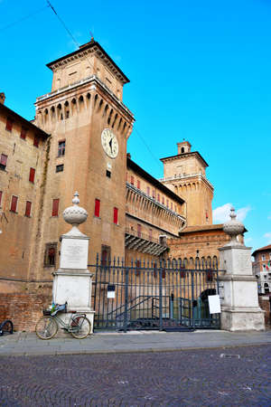 Estense Castle in Ferrara city. (Este castle, Castello di San Michele, St Michael castle) moated medieval castle in the center of town- February 10 2018 Ferrara Italyのeditorial素材
