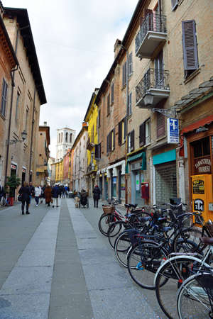 the historic city center with its historic buildings Ferrara Italy