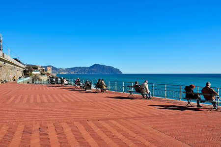 panorama of the seaside village and the promenade of Nervi, destination for many tourists 25 Jan 2022 Genoa Italyのeditorial素材