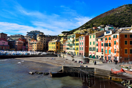 panorama of the seaside village and the promenade of Nervi, destination for many tourists 25 Jan...