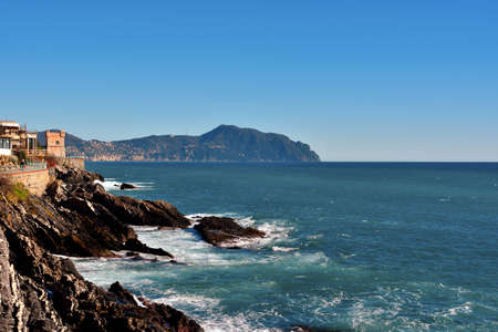 the coast of nervi and the panorama of the mount of Portofino Italyの写真素材