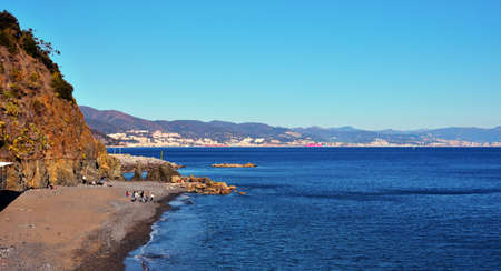 the the beach of the Ligurian village in Arenzano 27 Feb 2022 Genoa Italyのeditorial素材