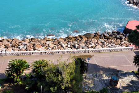 the seaside promenade in Celle Ligure Liguria Italyの写真素材