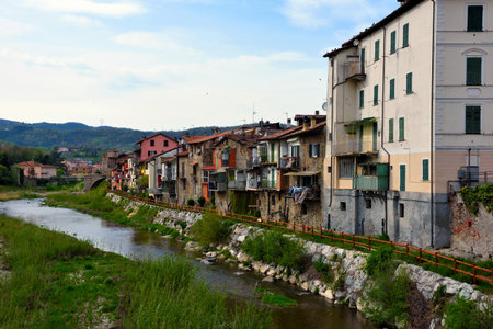 glimpse of the river bormida and millesimo savona italyの写真素材