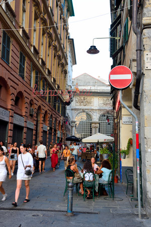 the alleys of the historic center 16 Aug 2023 Genoa Italyのeditorial素材