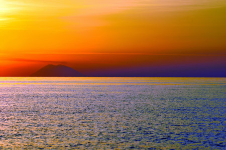 sunset of the volcano Stromboli seen from zambrone tropea
