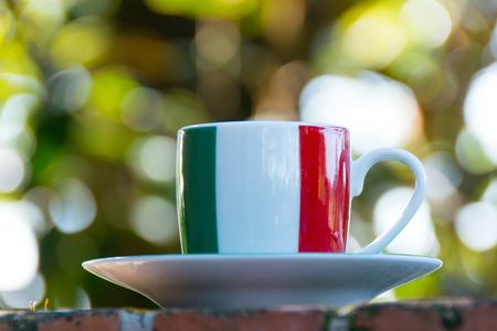 Italian coffee. Cup with italian flagの写真素材