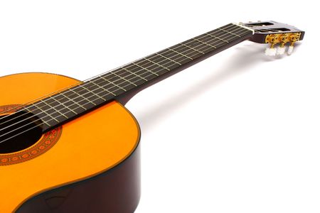 Nylon guitar laid down and view from it's body.