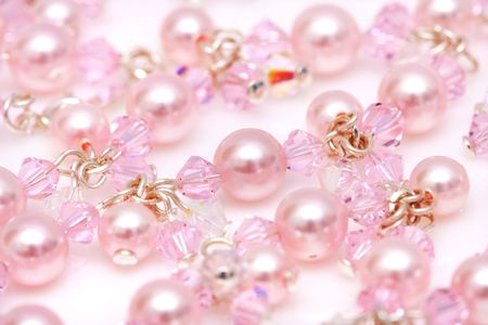 Close up of pink beads of a necklace.の写真素材