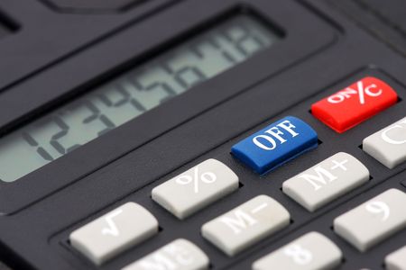 Close up of calculator number keypad and screen.の写真素材