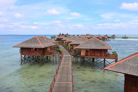 View of Sipdan water village resort at Mabul Island.