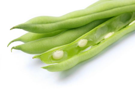  Pile of green french beans in isolated white background.の写真素材