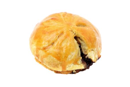 A barbecued chicken bun isolated on white background.の写真素材