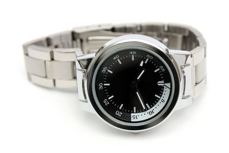 Close-up of a handwatch isolated over white background.の写真素材