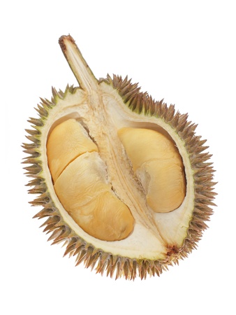 Close up of peeled durian isolated on white background.の写真素材