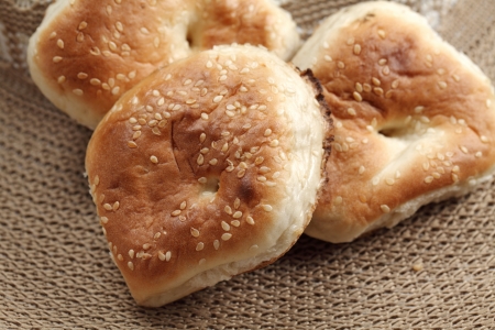 Close up of Fuzhou snacks (kompia) on straw mat.の写真素材