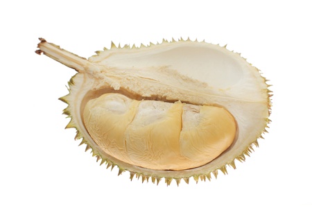 Close up of peeled durian isolated on white background.の写真素材