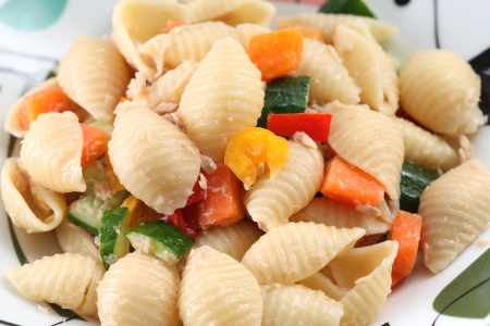 Close up of Tuna shell pasta in plate.の写真素材