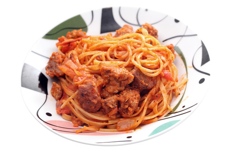 Close up of bolognese pasta in plateの写真素材