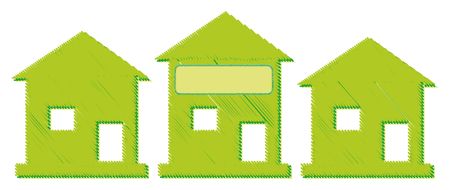 Three houses stand in a row drawingの写真素材