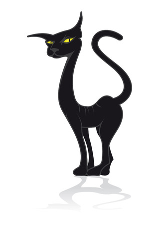 Drawing of a black cat with yellow eyesのイラスト素材