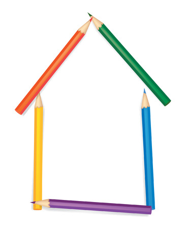 The house combined from colour pencils on a white background のイラスト素材