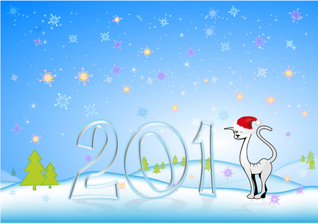cat in the hat on Santa's New Year's backgroundのイラスト素材