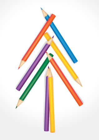 Christmas tree composed of colored pencils on white backgroundのイラスト素材