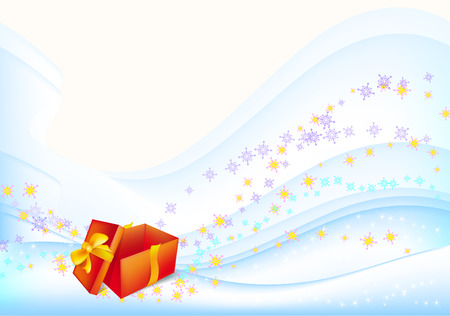 New Year's holiday gift of an orange background with snowflakes and starsのイラスト素材